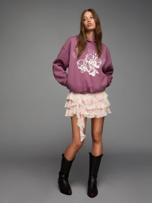 Bershka Sweter Z Długim Rękawem I Nadrukiem Kobieta Fioletowy