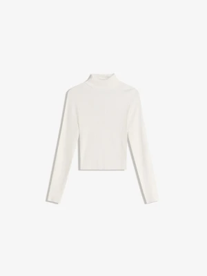 Bershka Sweter Z Dzianiny Rib Z Golfem Kobieta Biały