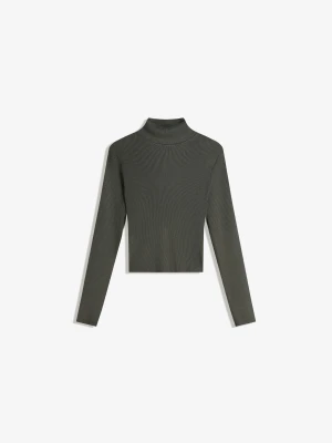 Bershka Sweter Z Dzianiny Rib Z Golfem Kobieta Khaki