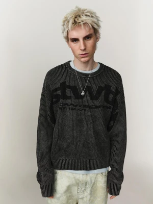 Bershka Sweter Z Efektem Spranego Nadruku Mężczyzna Czarny