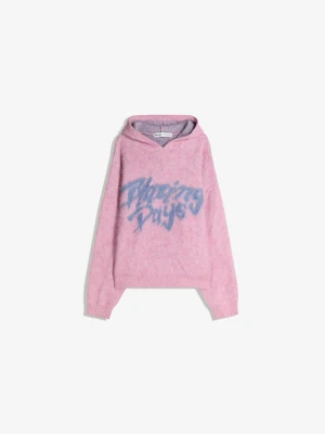 Bershka Sweter Z Efektem Szczotkowanego Nadruku Mężczyzna Różowy