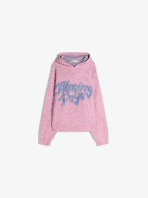 Bershka Sweter Z Efektem Szczotkowanego Nadruku Mężczyzna Różowy