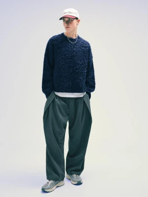 Bershka Sweter Z Efektem Szczotkowania Mężczyzna Granatowy