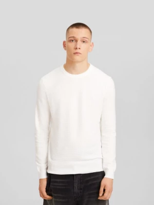 Bershka Sweter Z Fakturą Mężczyzna Biały