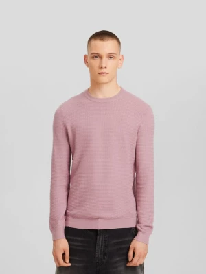 Bershka Sweter Z Fakturą Mężczyzna Różowy