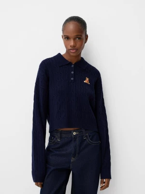 Zdjęcie produktu Bershka Sweter Z Kołnierzykiem Polo I Haftem Kobieta Niebieski