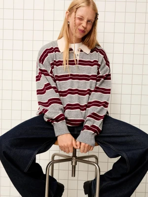 Bershka Sweter Z Kołnierzykiem Polo Kobieta Bordowy