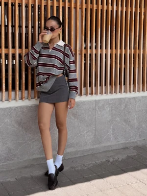 Bershka Sweter Z Kołnierzykiem Polo Kobieta Bordowy