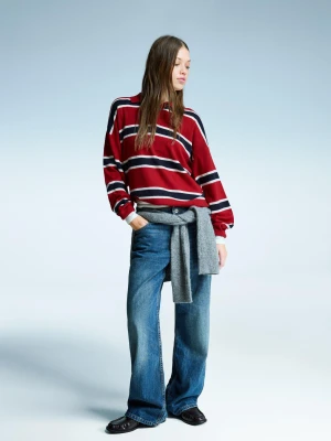 Bershka Sweter Z Kołnierzykiem Polo Kobieta Czerwony