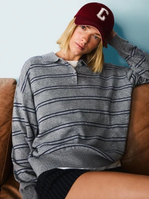 Bershka Sweter Z Kołnierzykiem Polo Kobieta Szary