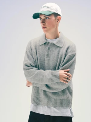 Bershka Sweter Z Kołnierzykiem Polo Mężczyzna Szary