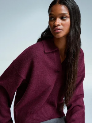 Bershka Sweter Z Kołnierzykiem Typu Polo Kobieta Bordowy