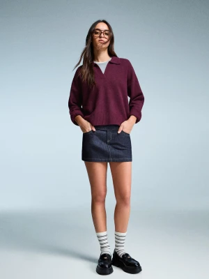 Bershka Sweter Z Kołnierzykiem Typu Polo Kobieta Bordowy