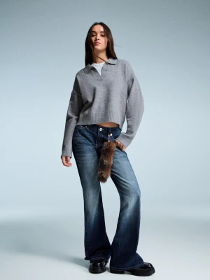 Bershka Sweter Z Kołnierzykiem Typu Polo Kobieta Szary