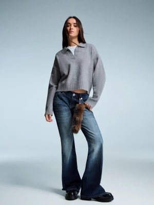 Bershka Sweter Z Kołnierzykiem Typu Polo Kobieta Szary