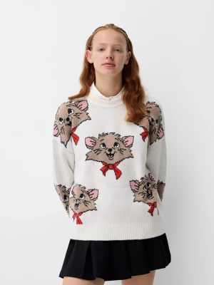 Bershka Sweter Z Nadrukiem Z "Aristocats" Kobieta Piaskowy