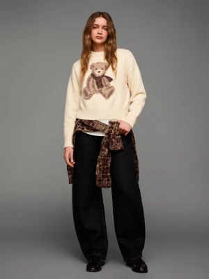 Bershka Sweter Z Nadrukiem Kobieta Kremowy