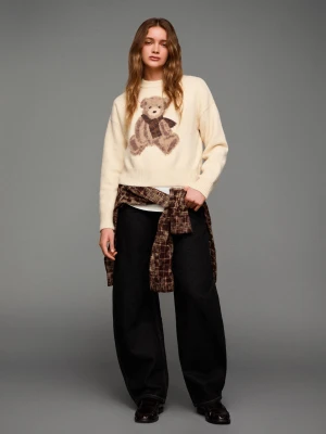 Bershka Sweter Z Nadrukiem Kobieta Kremowy