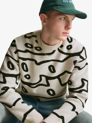 Bershka Sweter Z Nadrukiem Mężczyzna Biały Złamany