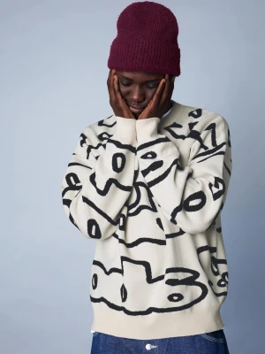 Bershka Sweter Z Nadrukiem Mężczyzna Biały Złamany