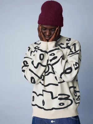 Bershka Sweter Z Nadrukiem Mężczyzna Biały Złamany