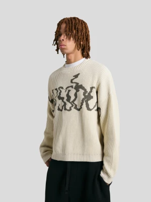 Bershka Sweter Z Nadrukiem Mężczyzna Biały Złamany