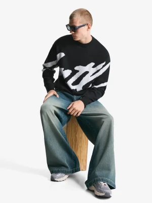 Bershka Sweter Z Nadrukiem Mężczyzna Czarny