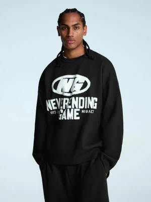 Bershka Sweter Z Nadrukiem Mężczyzna Czarny