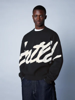 Bershka Sweter Z Nadrukiem Mężczyzna Czarny