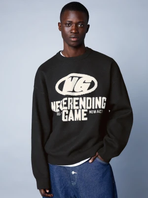 Bershka Sweter Z Nadrukiem Mężczyzna Czarny