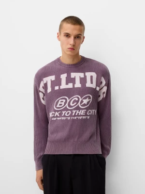 Zdjęcie produktu Bershka Sweter Z Nadrukiem Mężczyzna Fioletowy