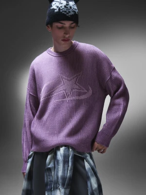 Bershka Sweter Z Nadrukiem Mężczyzna Fioletowy