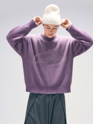 Bershka Sweter Z Nadrukiem Mężczyzna Fioletowy