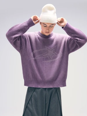 Bershka Sweter Z Nadrukiem Mężczyzna Fioletowy