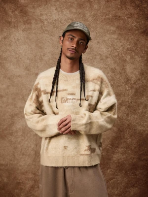 Bershka Sweter Z Nadrukiem Mężczyzna Piaskowy