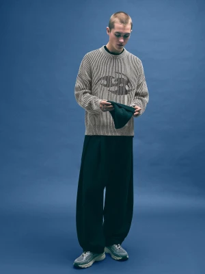 Bershka Sweter Z Nadrukiem Mężczyzna Szary