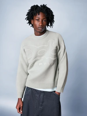 Bershka Sweter Z Nadrukiem Mężczyzna Szary