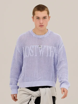 Bershka Sweter Z Okrągłym Dekoltem I Nadrukiem Mężczyzna Fioletowy