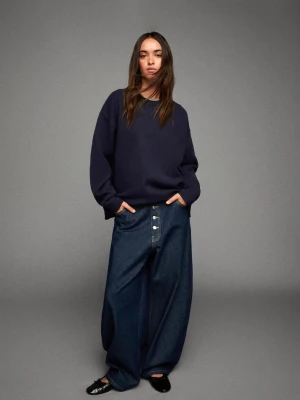 Bershka Sweter Z Okrągłym Dekoltem Kobieta Niebieski