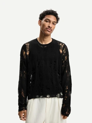 Bershka Sweter Z Przetarciami Mężczyzna Czarny