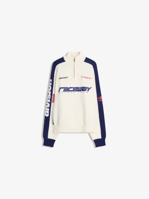 Bershka Sweter Z Suwakiem I Nadrukiem Mężczyzna Biały Złamany