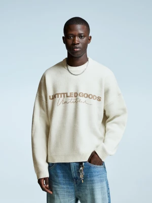 Bershka Sweter Z Żakardowym Nadrukiem Mężczyzna Biały Złamany