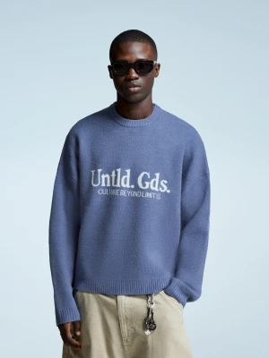 Bershka Sweter Z Żakardowym Nadrukiem Mężczyzna Niebieski