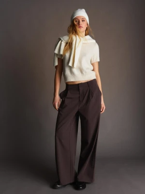 Bershka Szerokie Spodnie Z Dwuwarstwowej Tkaniny Kobieta Brązowy