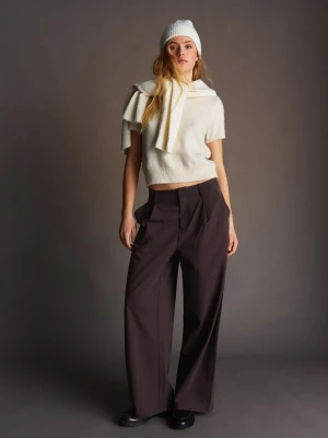 Bershka Szerokie Spodnie Z Dwuwarstwowej Tkaniny Kobieta Brązowy