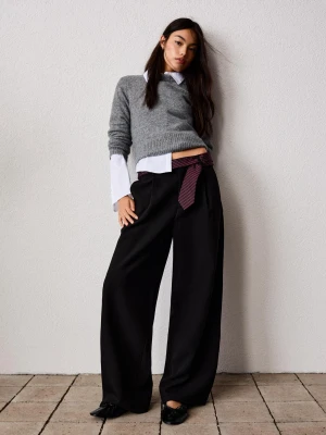 Bershka Szerokie Spodnie Z Dwuwarstwowej Tkaniny Kobieta Czarny