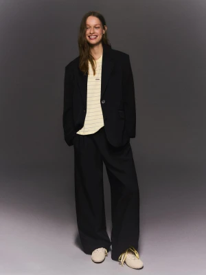 Bershka Szerokie Spodnie Z Dwuwarstwowej Tkaniny Kobieta Czarny