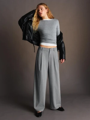 Bershka Szerokie Spodnie Z Dwuwarstwowej Tkaniny Kobieta Szary