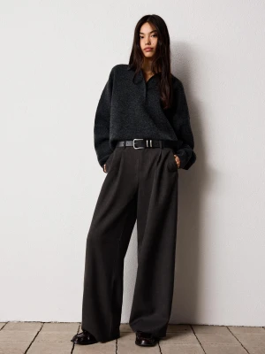 Bershka Szerokie Spodnie Z Dwuwarstwowej Tkaniny Kobieta Szary