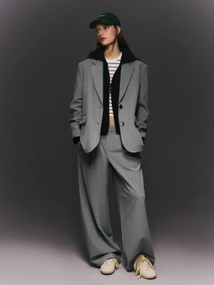 Bershka Szerokie Spodnie Z Dwuwarstwowej Tkaniny Kobieta Szary